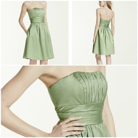 Fit Flare Cocktail Dress Davids Bridal Size 2 Navy Blue Pleated Strapless Prom - Picture 9 of 10